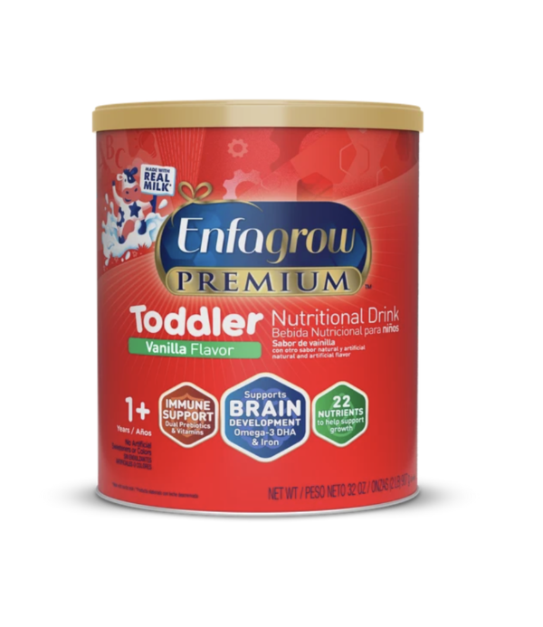 Enfagrow® PREMIUM Toddler Nutritional Drink – Vanilla Flavor Powder – 32 oz Can For a nutritional complement to Toddler diets. SKT Jube 2027